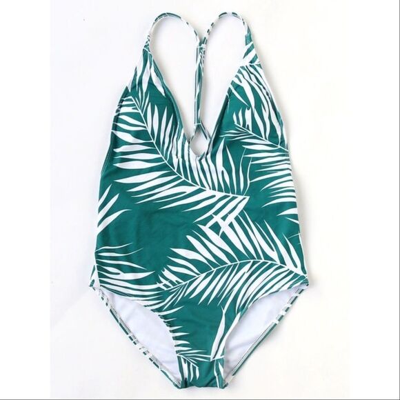 ✨HP✨Leaf Print V Neck Open Back Swimsuit✨ - Picture 4 of 8